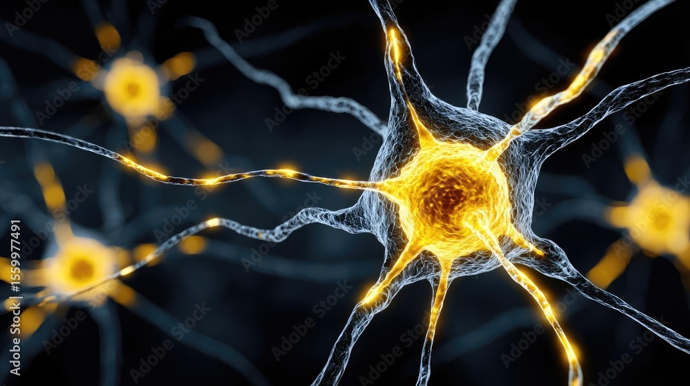 Aufkleber Cortex processor supports neuron activation process concept. Close-up of neurons illustrating complex neural connections.
