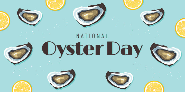 Flat Style Banner for National Oyster Day with Salt and Lemon Vector Illustration. - Powered by Adobe