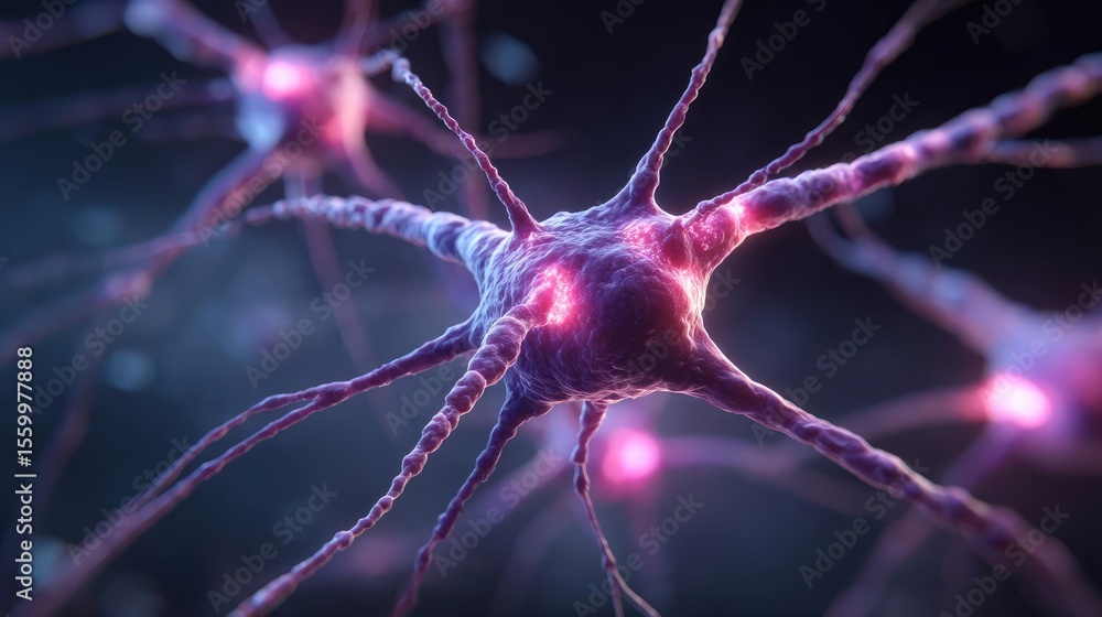 Poster Cortex processor supports neuron activation process concept. Vibrant neurons interconnected, showcasing stunning brain activity.