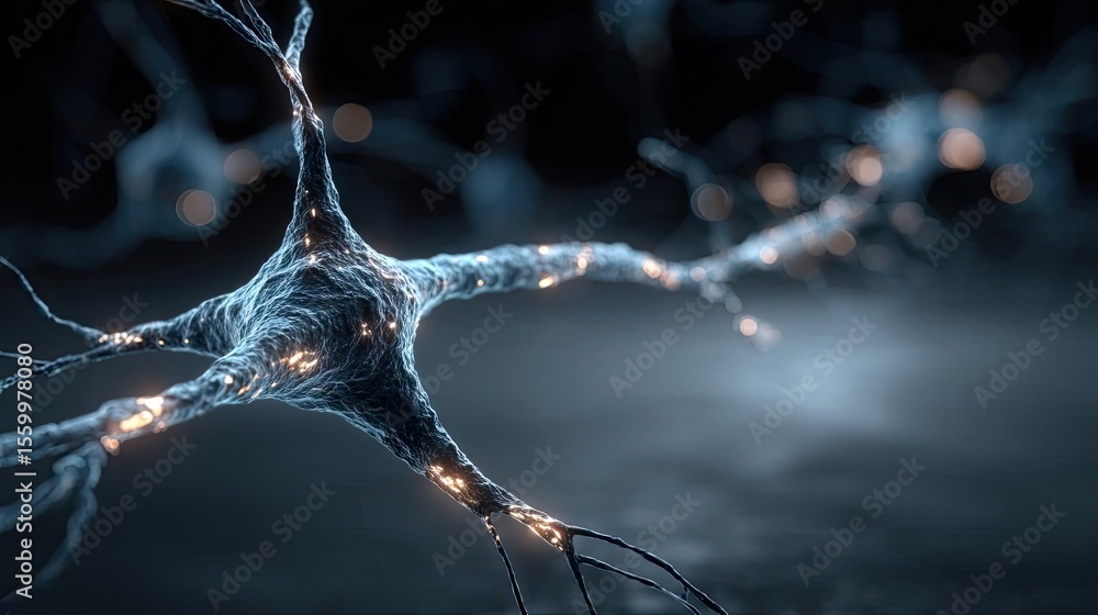 Aufkleber Cortex processor supports neuron activation process concept. Detailed illustration of neurons with glowing connections.