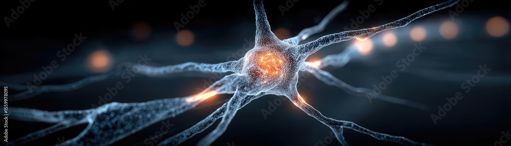 Aufkleber Cortex processor supports neuron activation process concept. An intricate close-up of a neuron showcasing its structure.