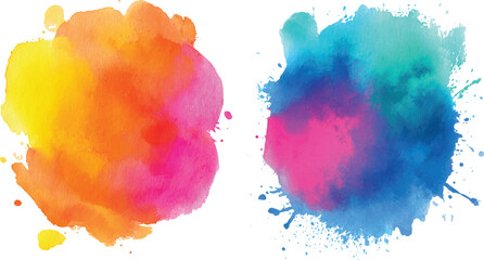 set of Abstract watercolor shapes on white background. watercolor rainbow splash, rainbow splashes, Colorful paint strokes isolated on a white background,