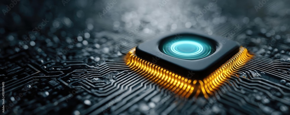 Aufkleber Adaptive chip and programmable integration concept. Close-up of a high-tech microprocessor on a circuit board.