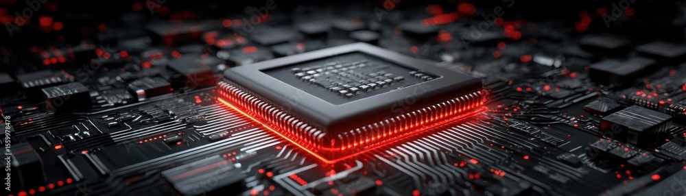 Aufkleber Adaptive chip and programmable integration concept. Close-up of a modern microprocessor on a circuit board.