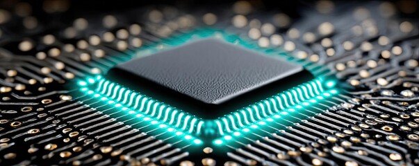 Adaptive chip and programmable integration concept. Close-up of a modern microprocessor on a circuit board.