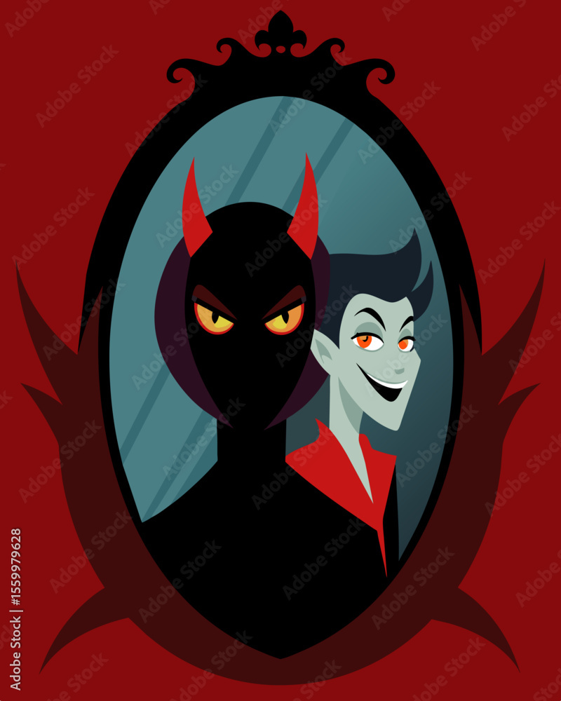 Poster a shadowy twin peering back at them from the opposite side of the mirror with a wicked smirk on its 