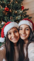 Twin Sisters Christmas Selfie