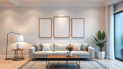 Stylish living room wall art mockup in a modern interior setting, interior, contemporary, home