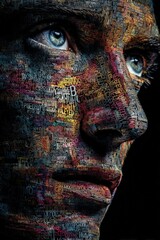 Abstract typographic portrait. Colorful, intense style. Ideal for design, websites, and social media.