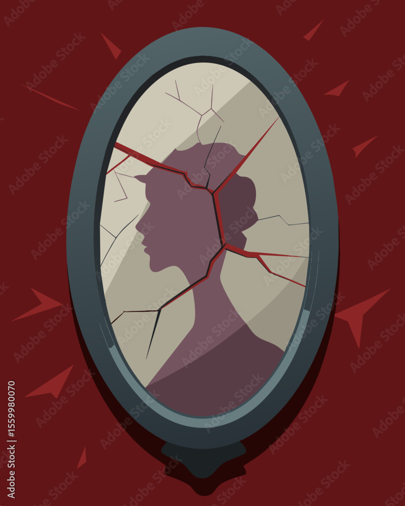 Poster a distorted reflection in a cracked mirror mirroring the distorted thoughts and beliefs of its owner