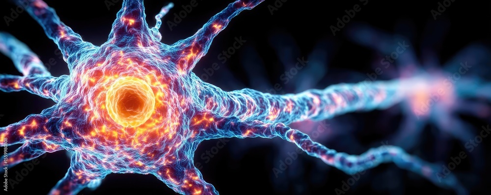 Poster neuro logic for adaptive neuron and biological concept. colorful neuron cells showcasing the beauty 