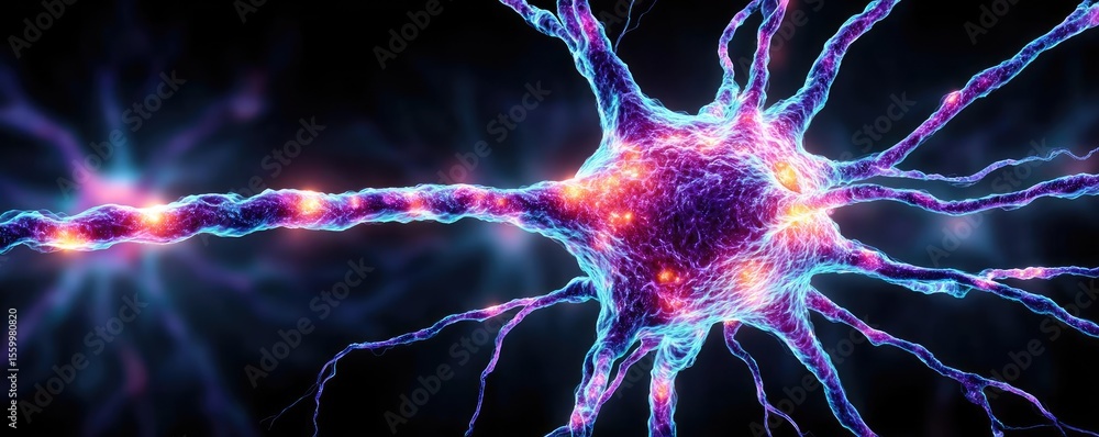 Aufkleber Neuro logic for adaptive neuron and biological concept. A colorful depiction of a neuron in a digital format.