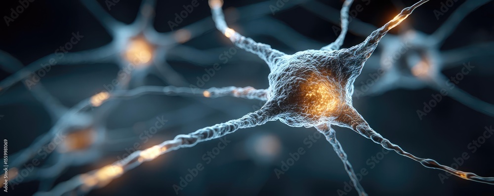 Aufkleber Neuro logic for adaptive neuron and biological concept. Close-up of interconnected neurons showcasing their complex structure.