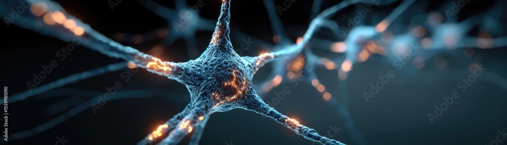 Aufkleber Neuro logic for adaptive neuron and biological concept. Close-up view of neurons with glowing connections and details.