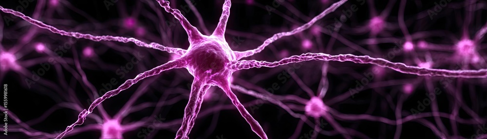 Aufkleber Cortex processor supports neuron activation process concept. Close-up view of intricate, interconnected neurons in pink hues.