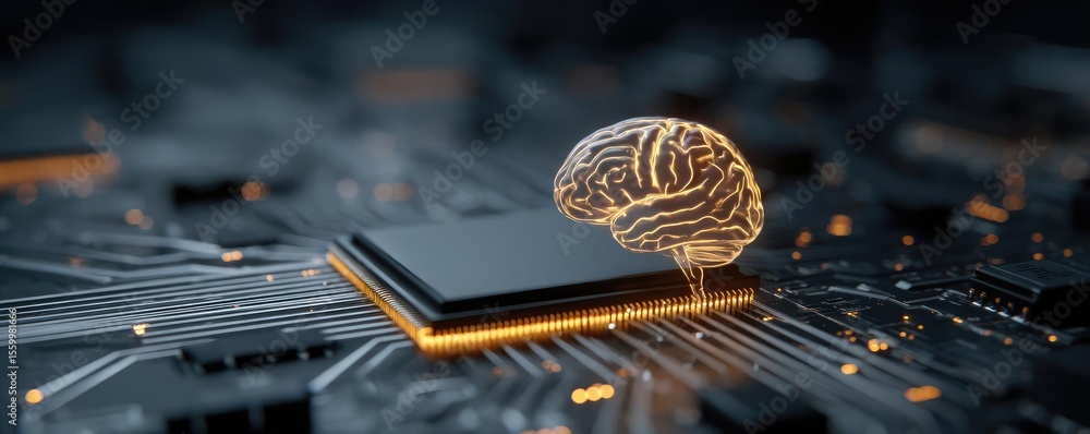 Aufkleber Cortex processor supports neuron activation process concept. Conceptual representation of artificial intelligence and circuits.