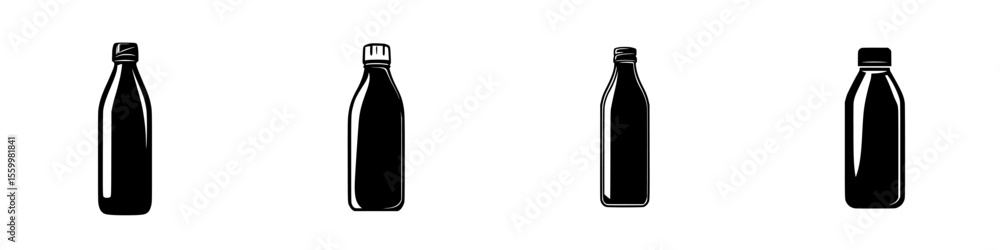 Poster various silhouettes of bottles displayed in a minimalist style for icons representation in design an