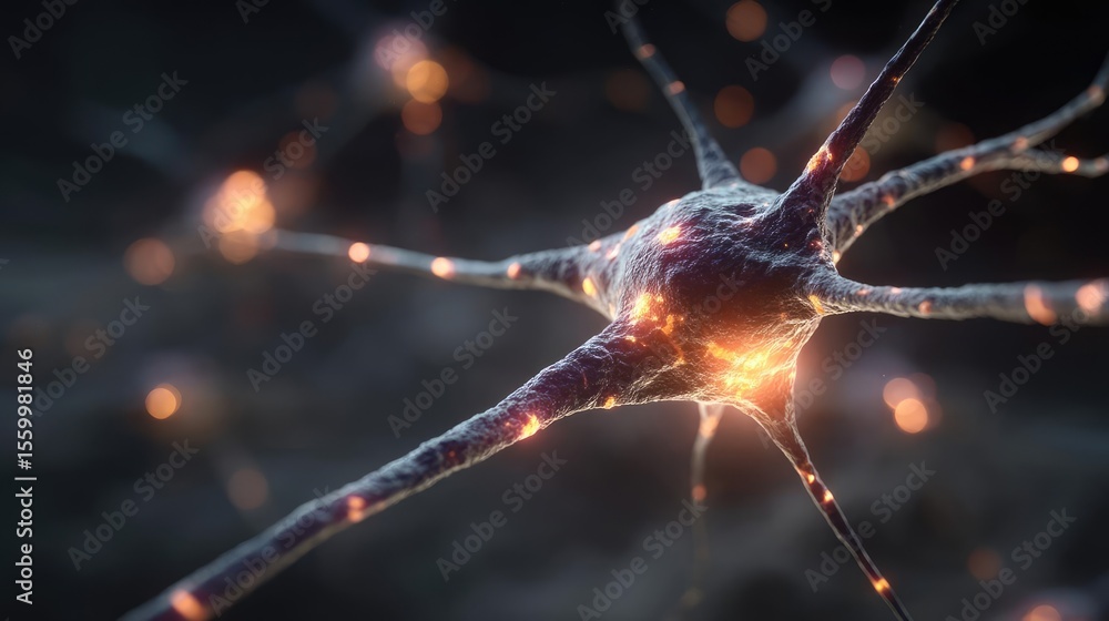 Aufkleber Cortex processor supports neuron activation process concept. Intricate neuron structure glowing with electrical signals.