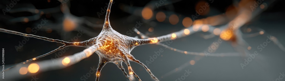 Aufkleber Cortex processor supports neuron activation process concept. Close-up of a neuron with glowing connections and intricate details.
