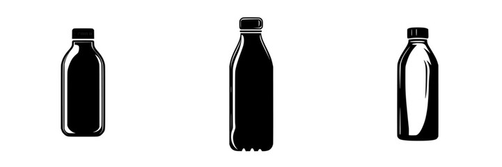 Set of silhouette pictograms representing various bottle designs for use in graphic projects