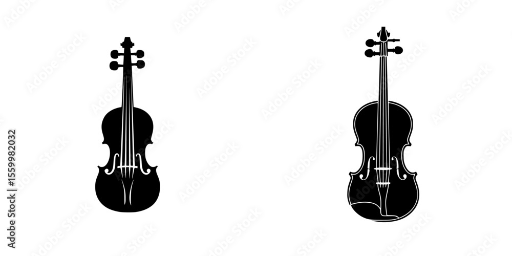Poster silhouette pictogram set featuring isolated vector icons of violins in simple black design