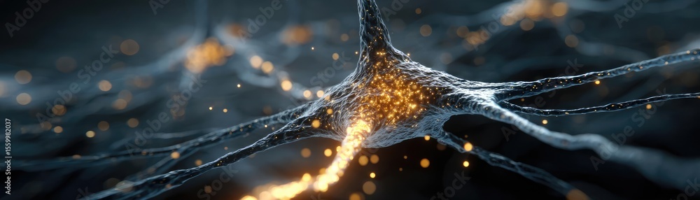 Aufkleber Cortex processor supports neuron activation process concept. Close-up of neurons transmitting electrical signals in a dark setting.