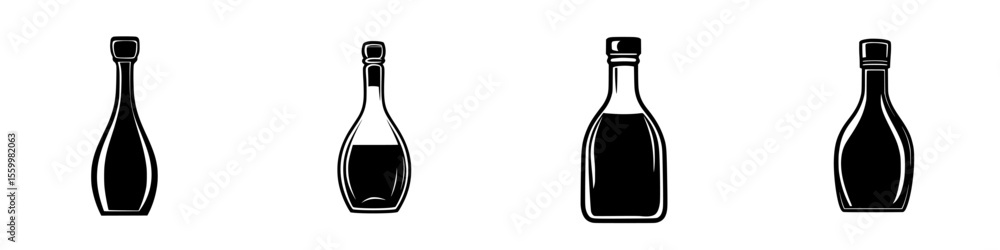 Aufkleber isolated vector icons set of silhouette pictograms representing different bottle shapes and designs 