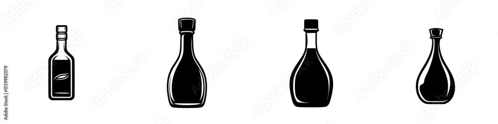 Poster silhouette pictogram of various bottle shapes representing different types of liquids for design use