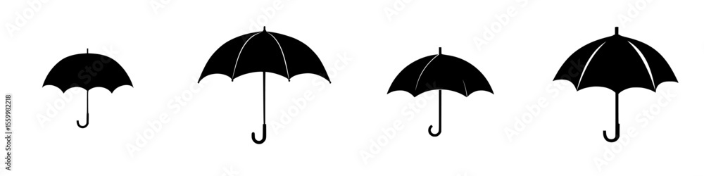 Poster vector icons depicting different styles of umbrellas in silhouette form showcasing versatility in de