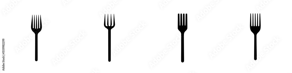 Poster set of four silhouette pictograms of forks representing dining utensils in minimalistic style for va