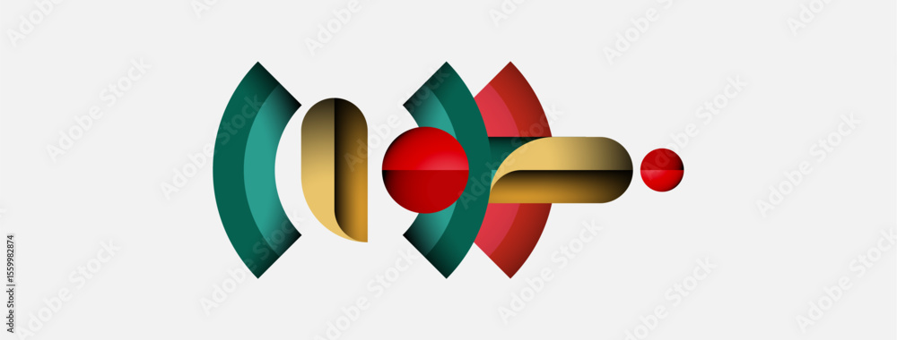 Poster abstract graphic design features layered shapes, vibrant colors. composition evokes movement, possib