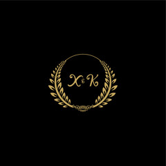 XK beautiful feminine and elegant wedding monogram initial logo with circle floral gold