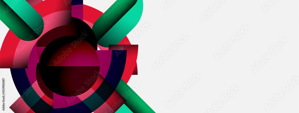 Poster Abstract geometric shapes, vibrant colors, overlapping forms create dynamic visual impact. Modern design, clean aesthetic.