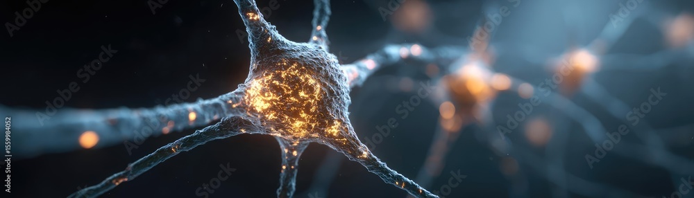 Aufkleber Neuro logic for adaptive neuron and biological concept. Close-up of a neuron with glowing synapses and intricate connections.