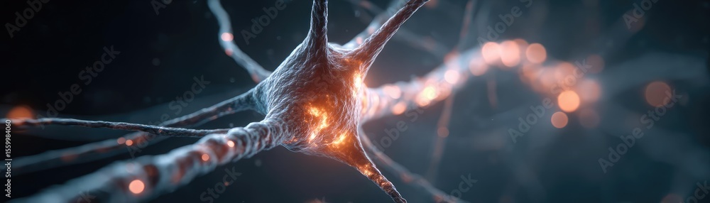 Aufkleber Neuro logic for adaptive neuron and biological concept. Close-up view of a neuron showcasing intricate neural connections.