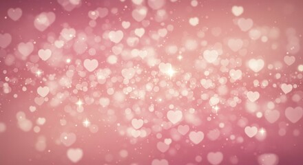 Floating Hearts and Sparkling Lights on Pink Background