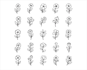 "Black Flower Silhouette Icon Set – Minimal Botanical Vector Collection for Design & Branding"