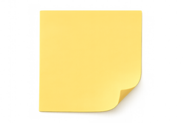 Yellow sticky note curled corner on transparent background