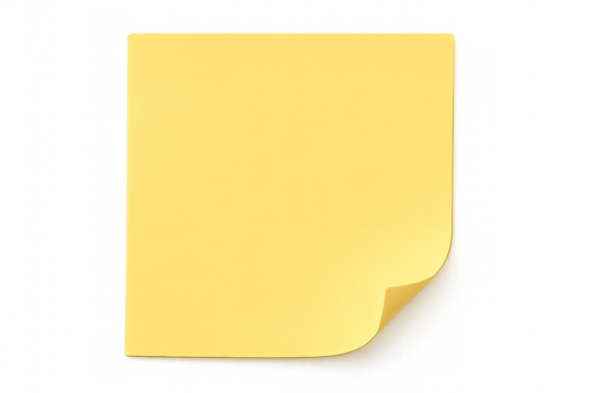 Yellow sticky note curled corner on transparent background