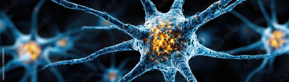 Aufkleber Neuro logic for adaptive neuron and biological concept. Detailed view of neurons with glowing connections and cells.