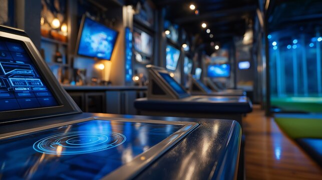 Cutting-Edge Golf Tech: A hi-tech indoor golf facility boasts sleek touch-screen consoles and multiple displays, promising a cutting-edge sporting experience