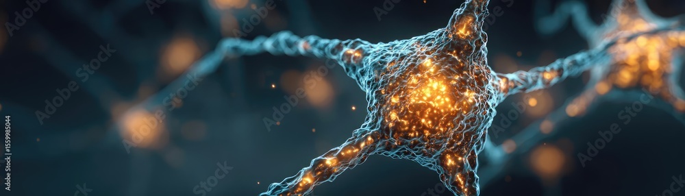 Aufkleber Neuro logic for adaptive neuron and biological concept. Detailed close-up of glowing neurons in a vibrant digital setting.