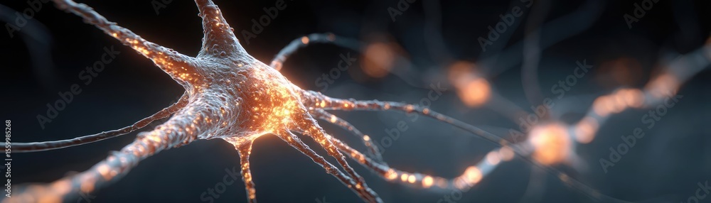 Aufkleber Neuro logic for adaptive neuron and biological concept. A stunning close-up of a neuron showcasing connections and activity.