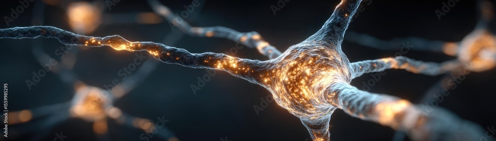 Aufkleber Neuro logic for adaptive neuron and biological concept. Close-up of glowing neurons illustrating neural connections.