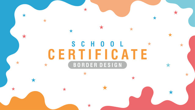 Kids school certificate border design with colorful wave theme in vector illustrated with flat style. - Powered by Adobe