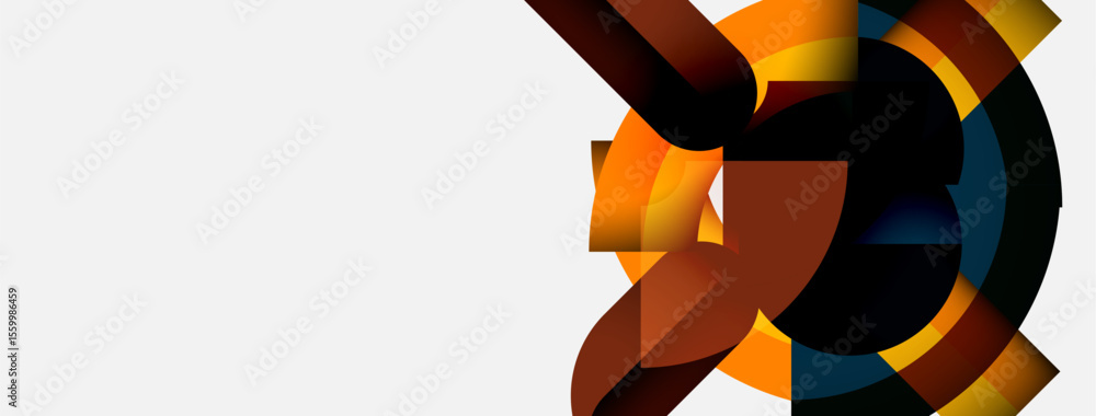 Aufkleber abstract design features overlapping curved shapes, warm colors dominate, contrasting with darker to