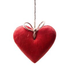 Valentine Heart Ornament With String On White Background