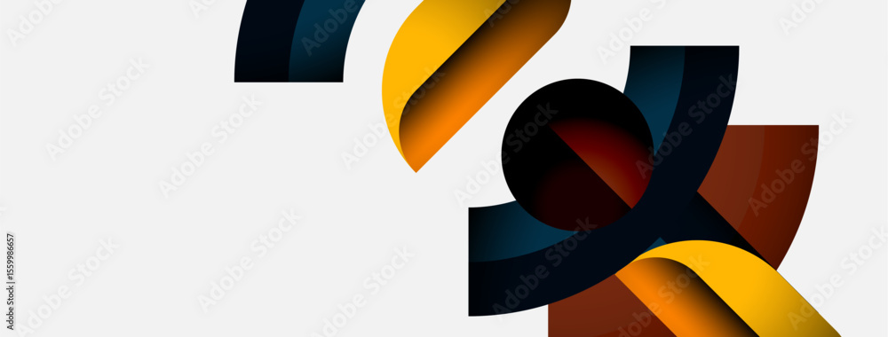Poster abstract ribbons intertwine, creating dynamic composition. colors include gold, brown, navy, white s