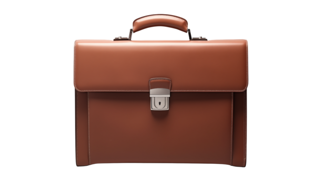 Elegant brown leather briefcase showcases professional style and classic design Isolated on transparent Background
