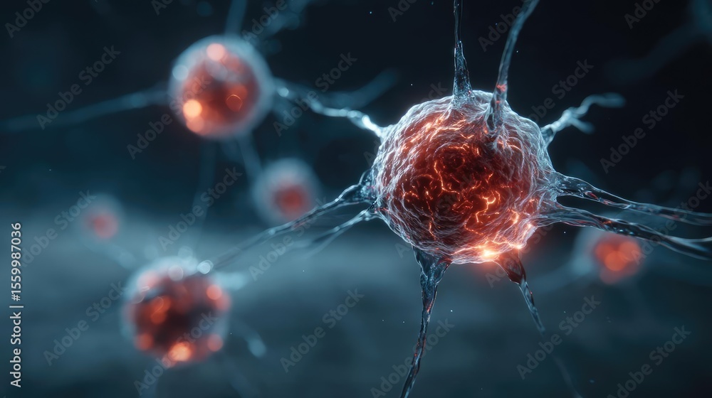 Aufkleber Neuro logic for adaptive neuron and biological concept. Realistic depiction of neurons in a molecular environment.
